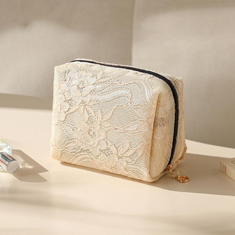 Lace Mesh Women's Makeup Bag Large Capacity Cosmetic and Jewelry Organizer Bag Zipper Square Portable Toiletry Bag