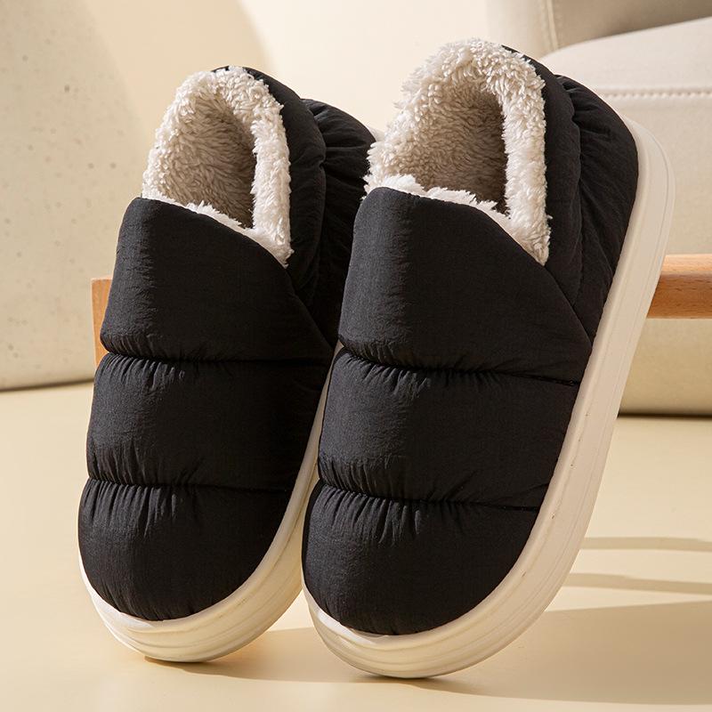 Waterproof Down Fabric Indoor Slippers for Men & Women - Warm, Closed-Heel, Autumn/Winter Style
