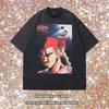 Harajuku Japanische Animation Druck Gewaschenes Halbsleeve-T-Shirt Herren Amerikanischer Streetwear Trend Marke Hip-Hop Halbsleeve Rückendruck Tee
