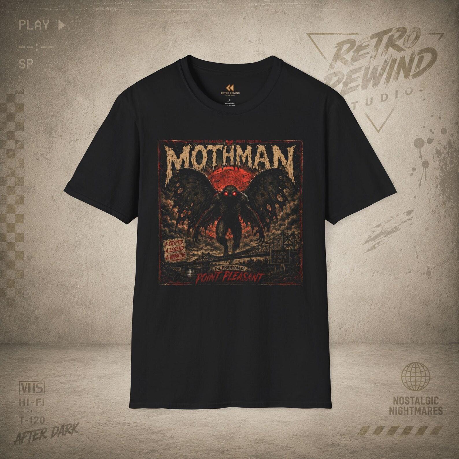 Mothman Illustration T-Shirt | Cryptid Horror Vintage Tee 2XL