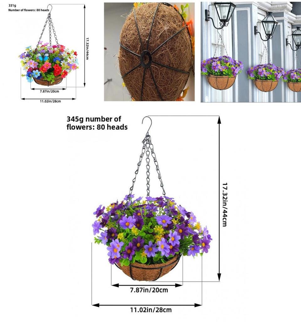Heimdekoration Künstliche Blume Hängekorb mit Schmetterlingsdesign für Wohnzimmer und Garten