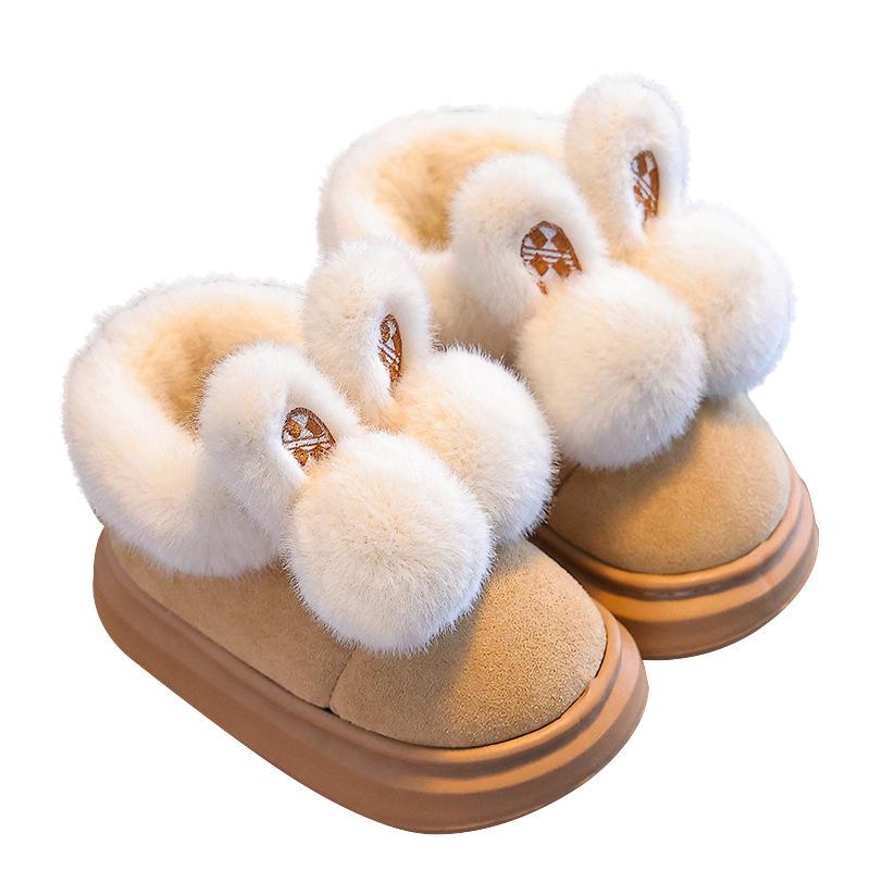 2024 Year of the Horse Girls' Heeled & Cotton Winter Shoes: Non-slip Plush Indoor Warmth for Kids.