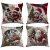Cartoon Santa Claus Polyester Pillow Cover Christmas Sofa Cushion Cover Home Holiday Printed Cushion Cover
