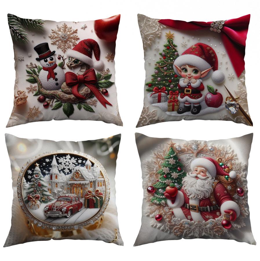 Cartoon Santa Claus Polyester Pillow Cover Christmas Sofa Cushion Cover Home Holiday Printed Cushion Cover