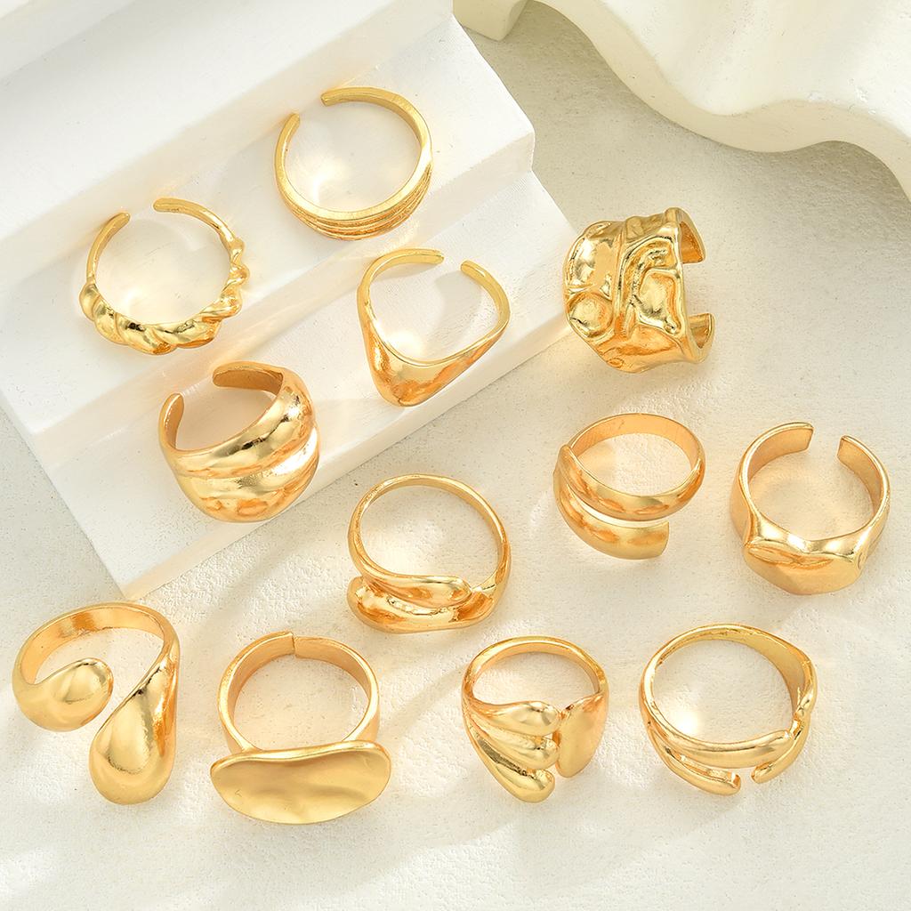 iF ME 12Pcs Gold Color Lava Texture Ring Set For Women Chunky Statement Irregular Heart Teardrop Stackable Rings Minimalist Jewelry