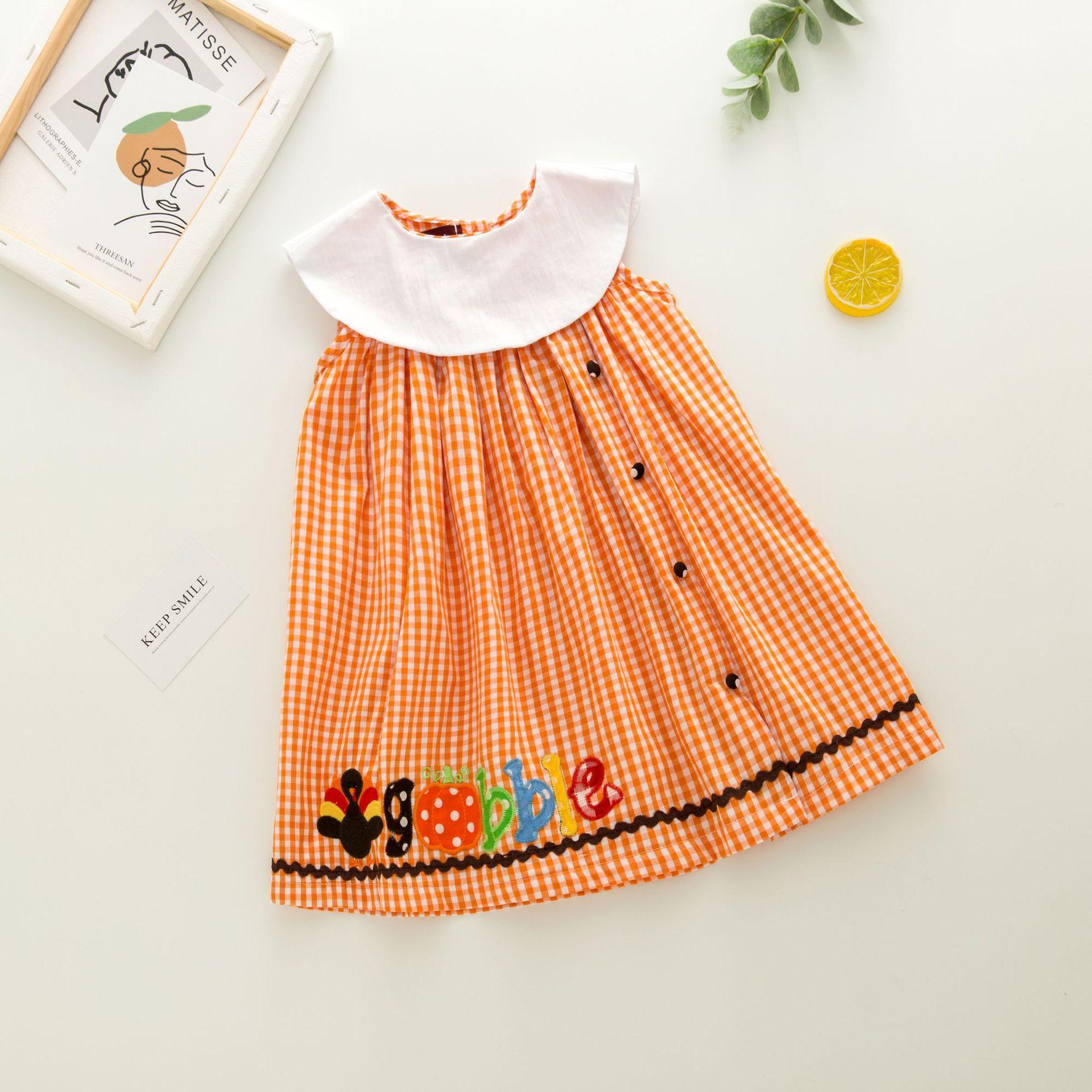 Summer Girls Cotton Plaid Dress With Delicate Embroidery Stylish Princess Dress For Toddler And Little Kids 90cm