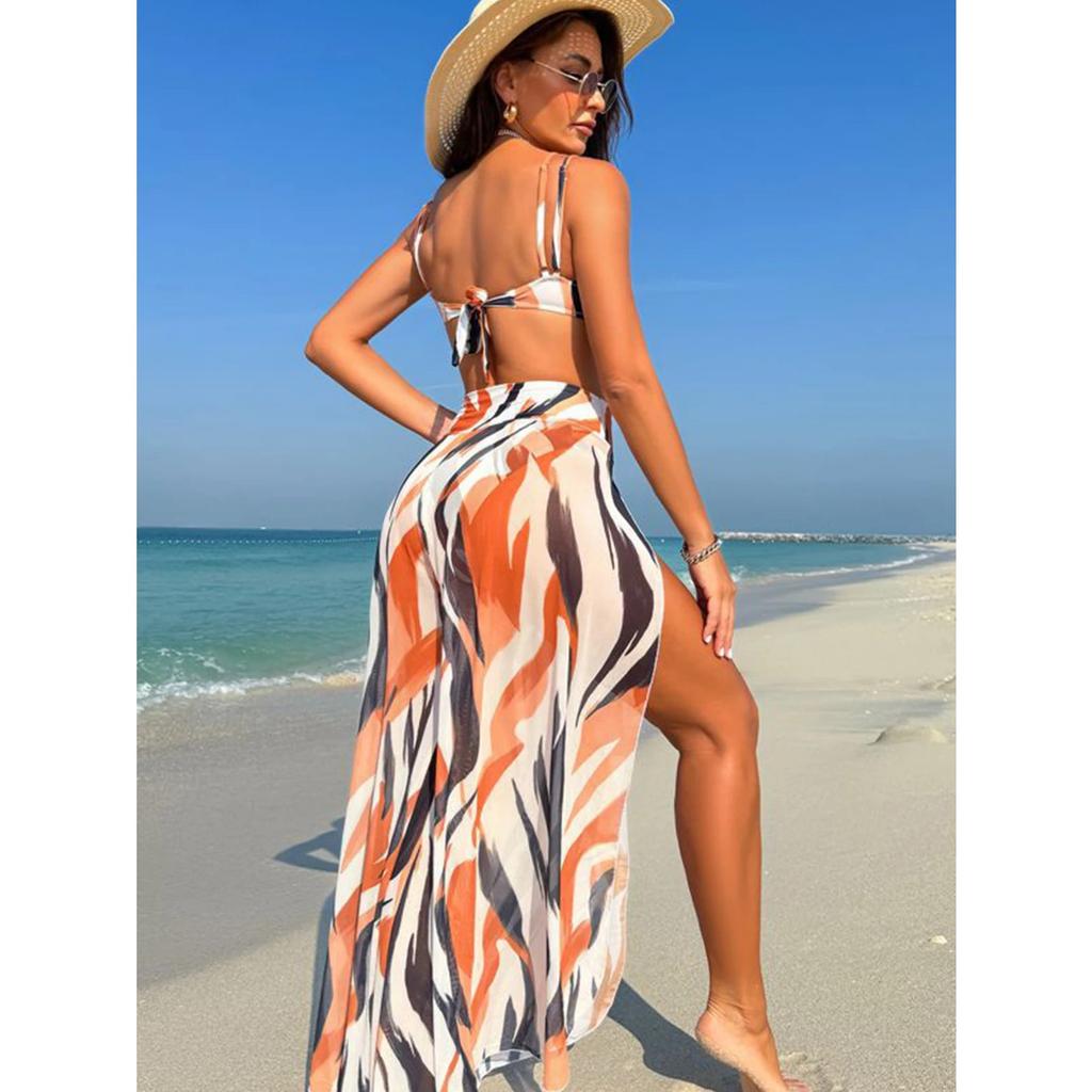 2025 New Sexy Three Pieces Bikini Sets Swimsuit for Women Swimwear and High Split Beach Pants Swimming Suit for Women Beachwear