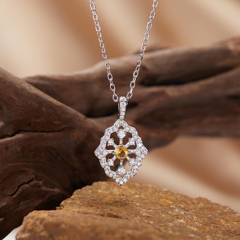 S925 Sterling Silver Natural Gemstone Color Treasure Pendant Necklace Lace Clavicle Chain Light Luxury Premium Sense