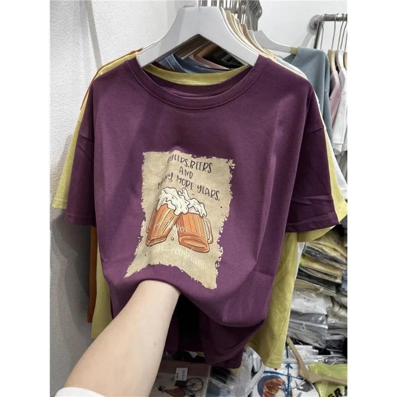 Men Casual Beer Print Solid Color Loose Short Sleeve T Shirts