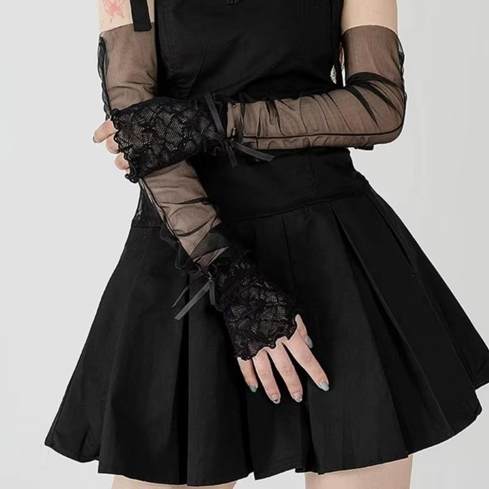 Sheer Fingerless Gloves Lace Ruffle Lolita Gloves Harajuku Mesh Gloves