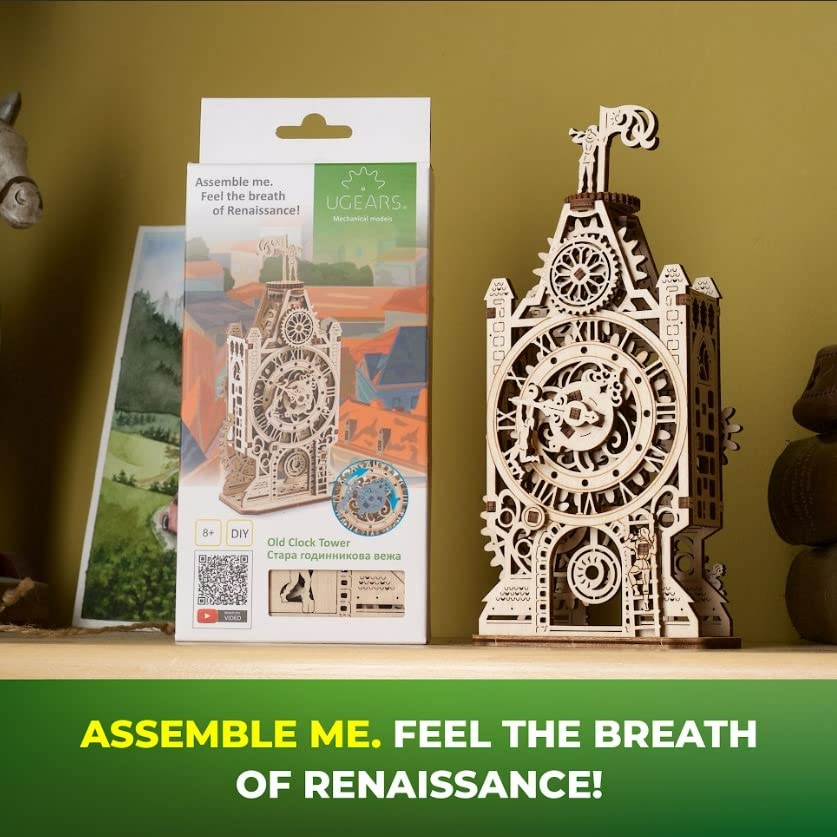 Ugears Old Clock Tower Wooden Puzzle Craft Model No Glue or Tools Required Easy for Adults and Men - -