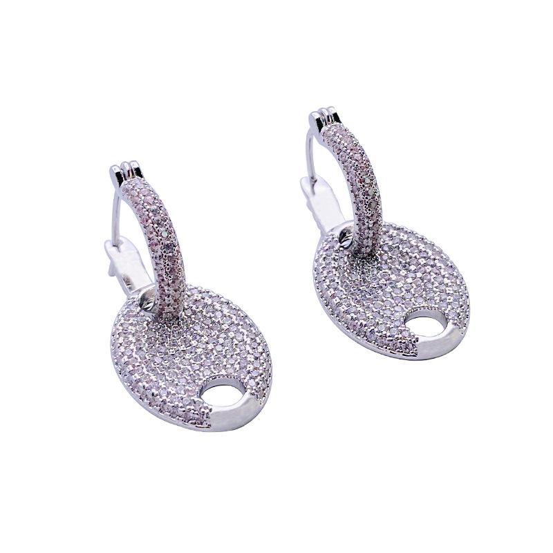 Diamond pig nose ear hanging earrings round face thin vintage earrings ins style temperament stud earrings women
