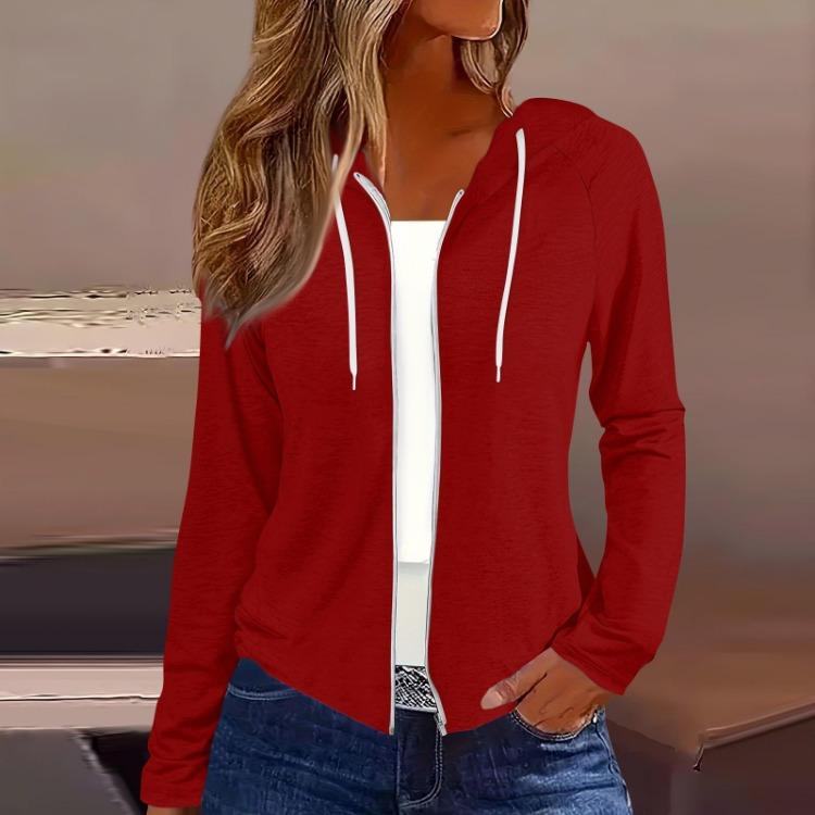 Women Hooded Sweatshirt Casual Long Sleeve Zip Up Coat Fashion Outerwear S красный