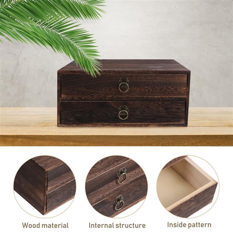 

1Pcs Solid Wood Storage Desk Box Retro Drawer Type Desktop Organizer Office Desktop Jewelry Cosmetic Organizer