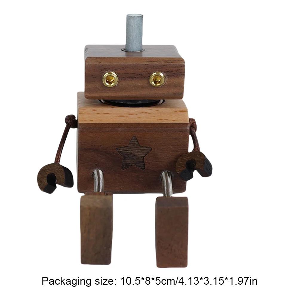 Shaking Wooden Man Figurine with Strong Base Cute Car Wood Ornaments Funny Wood Leg-swinging Robot Desktop Decor for Home/Office