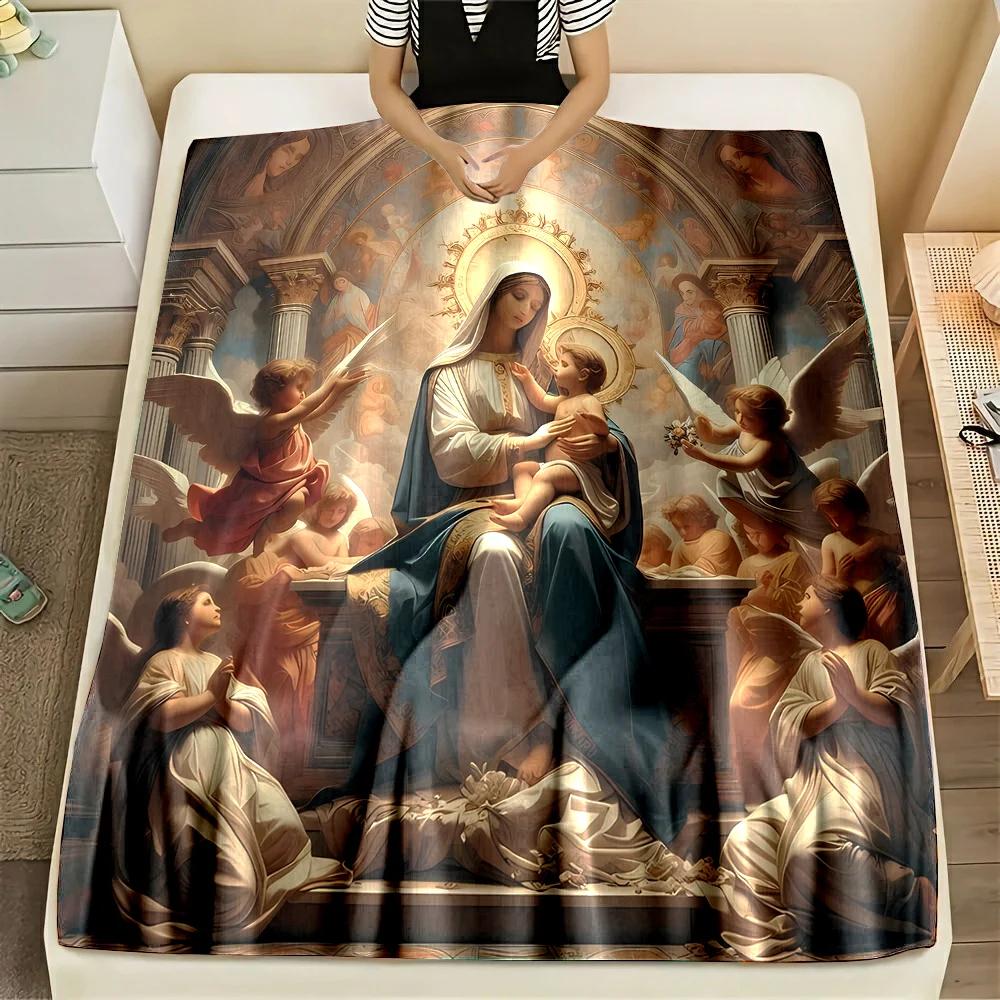 3D Warm Virgin Mary Pray Blanket,Soft Throw Blanket for Home Bedroom Bed Sofa Picnic Travel Office Rest Cover Blanket Kid‘s Gift