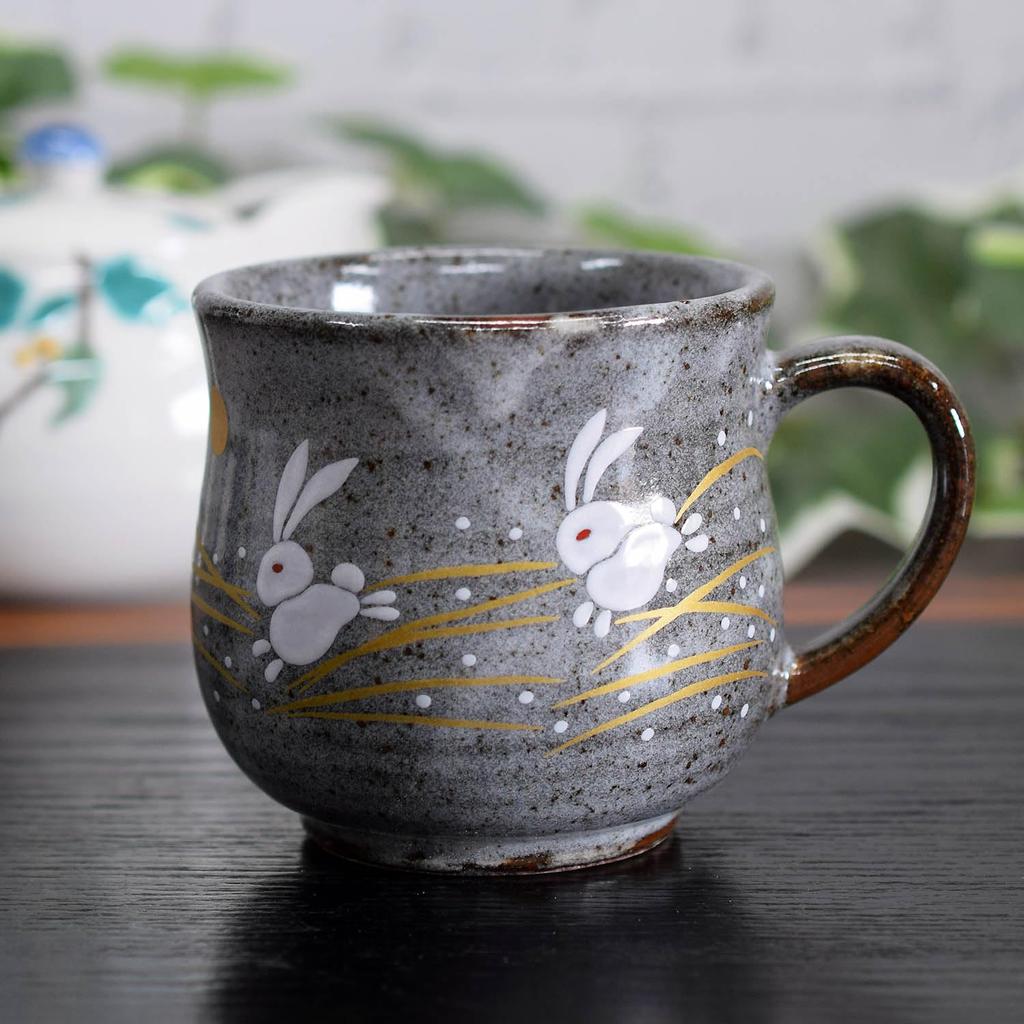 Waza no Kura Stylish Coffee Mug, Kutani Ware Mug with a Winged Rabbit Design, Ceramic, Luxury Brand, Made in Japan, Perfect as a Birthday Gift, 60th B
