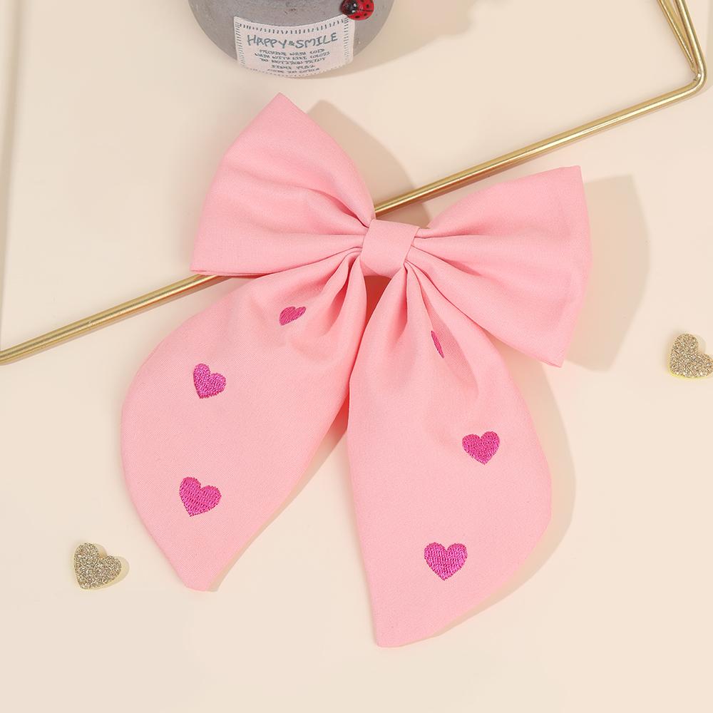 Heart-Shaped Embroidery Bow Hair Clip For Girls Elegant Minimalist Solid Bownot Hairpins Ponytail Barrette Headwear Accessories