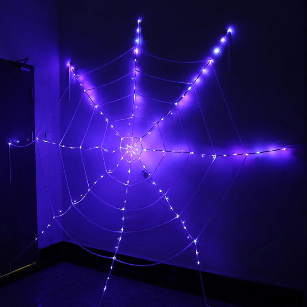 Halloween Spider Web LED String Light Purple Orange Remote Control Halloween Net String Lights 8 Modes Party Decorations