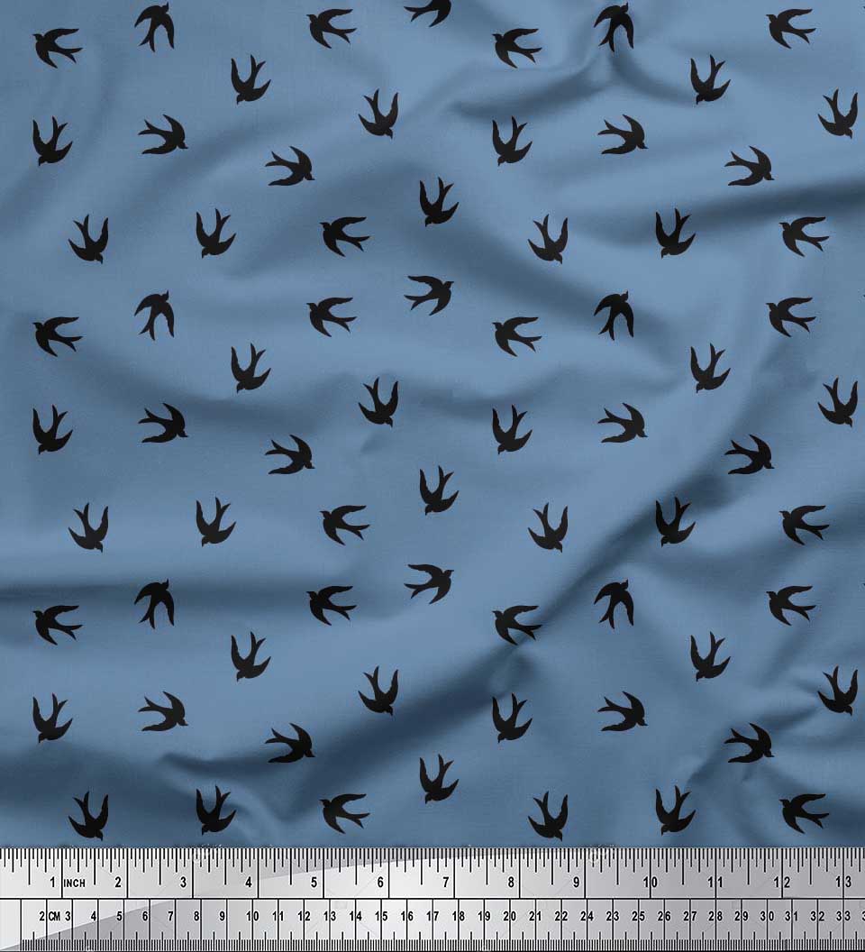 

Японская креп-сатиновая ткань Soimoi Swift Bird Shirting с принтом, ткань для творчества по метрам, 42 дюйма 42 Inch Wide - Poly Crepe синий