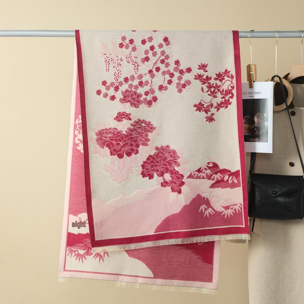 Double-Sided Women's Winter Ink Painting Snood: Imitation Cashmere Scarf for Air-Conditioned Rooms.