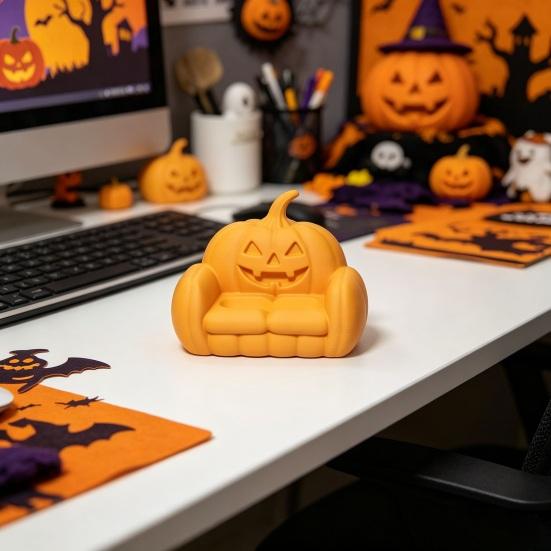 Pumpkin Jewelry Storage Ornament, 3D Printed Halloween Pumpkin Sofa Shape, Handicrafts for Rings Earrings Table Decoration