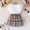 6M-3Y Baby Girl Summer Suit Baby Girl Short-sleeved Top + Mesh Flowers Layered Cake Skirt Girls Bustier Skirt