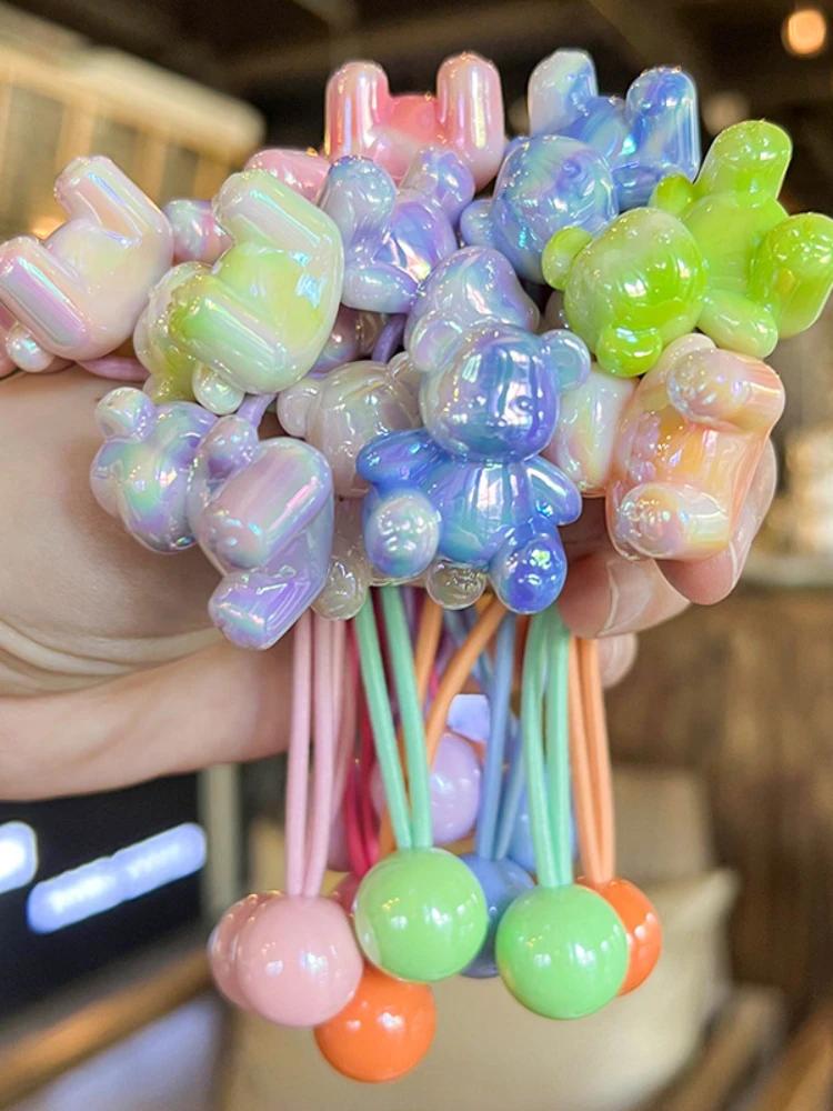 2 STÜCKE Schöne Gradienten Sitzen Bär Mädchen Elastische Haarbänder Prinzessin Haarschmuck Kinder Haargummis Baby Kopfbedeckungen