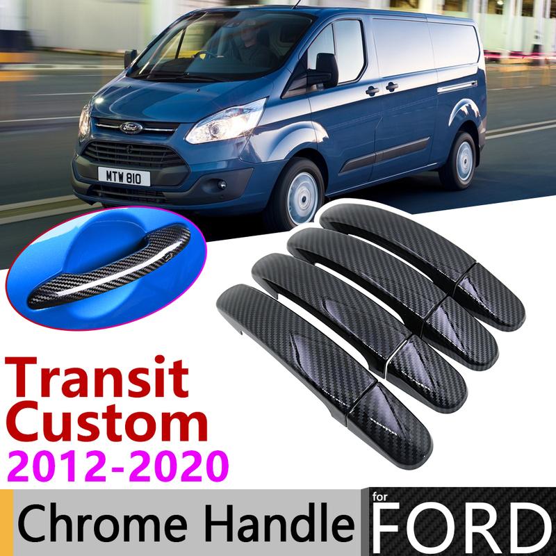 Black Carbon Fiber Door Handle Cover for Ford Transit  2012~ 2016 2017 2018 Car Accessories Stickers Trim Set Chrome
