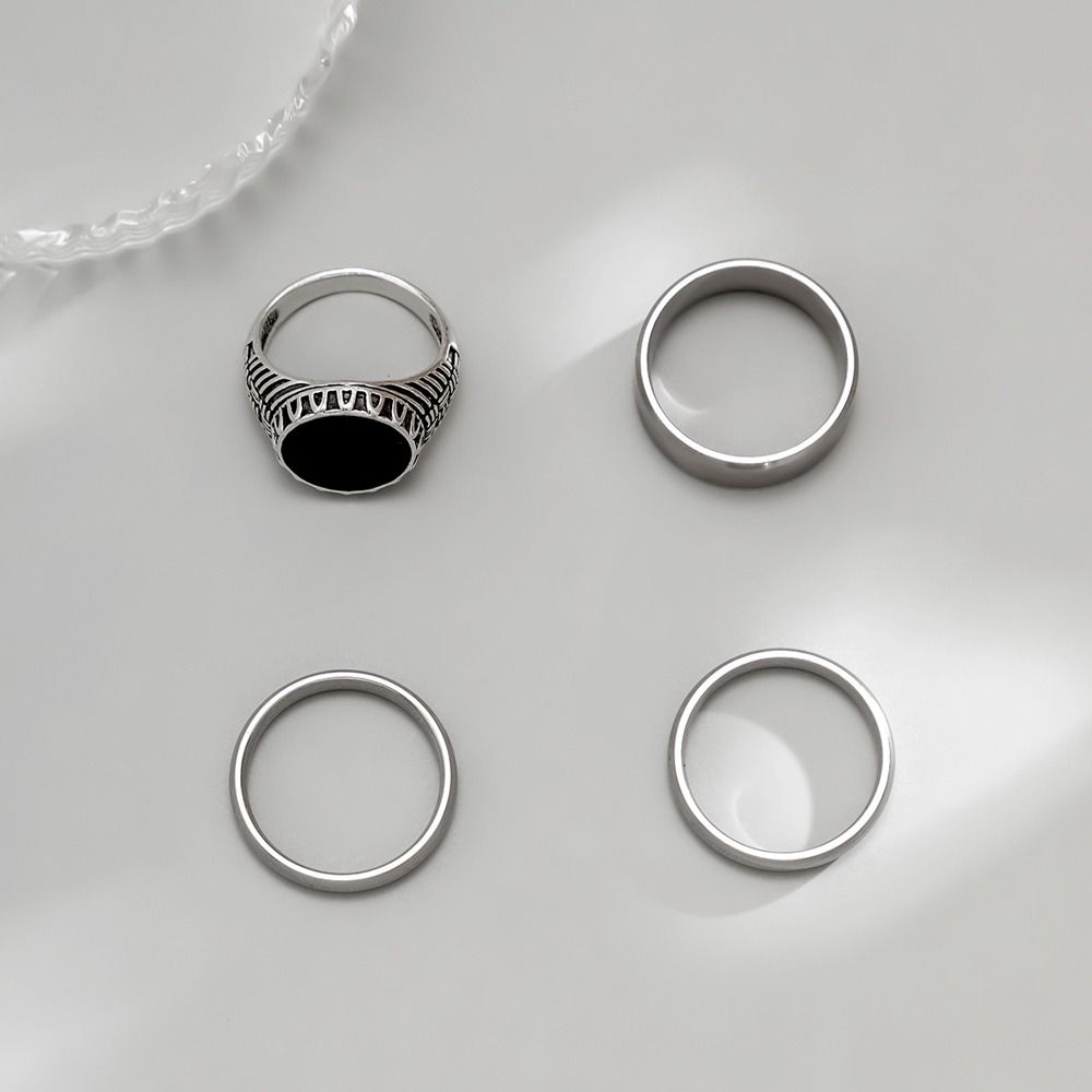 Hexagon Zinc Zinc Alloy Birthday Gift Letter Korean Style Ring Vintage Ring Fashion Jewelry Men Ring Set