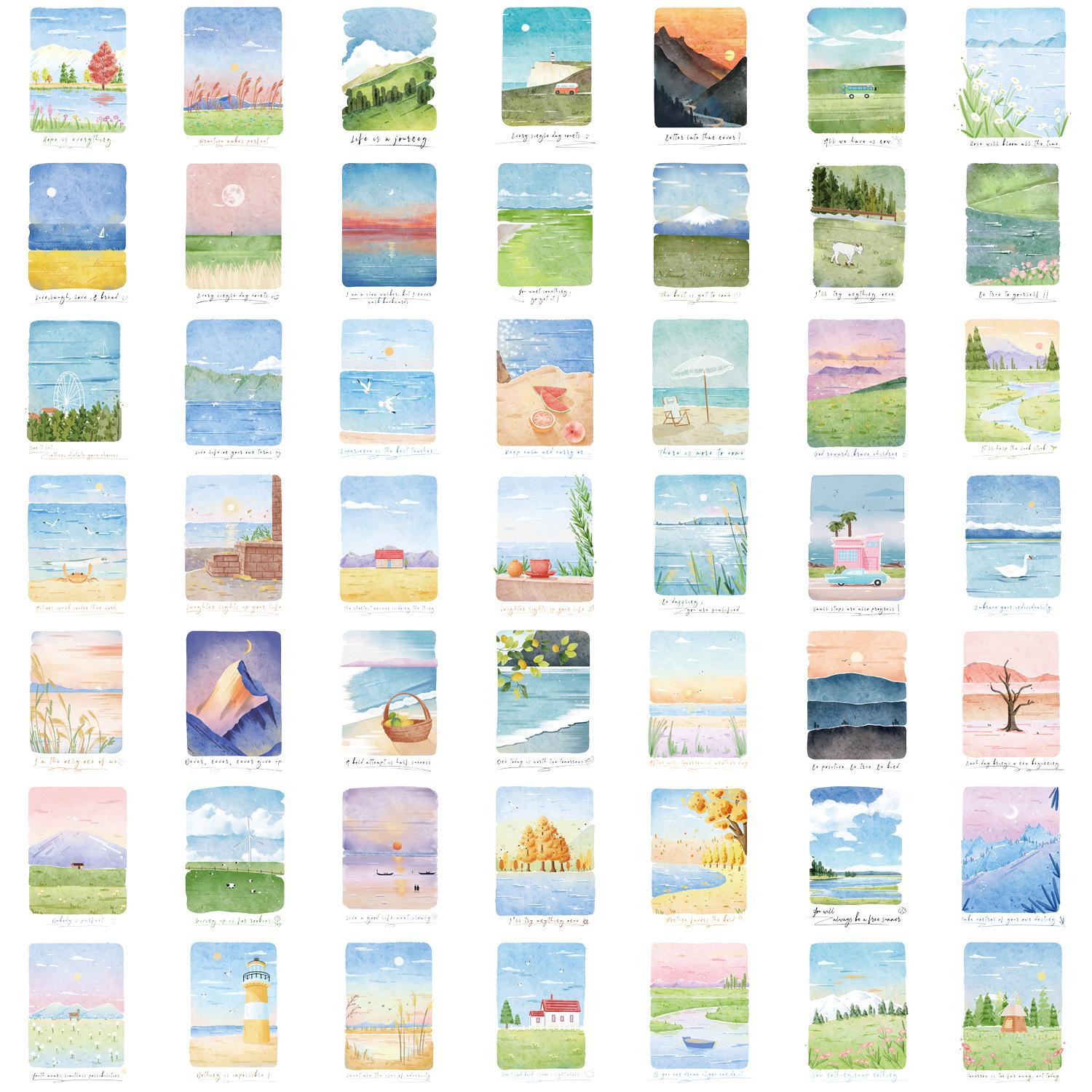 

50 шт. Прозрачные наклейки с рисунками гор и моря в стиле Инс, водонепроницаемые прозрачные ПЭТ, ручной материал, декоративные, для гитары, блокнота