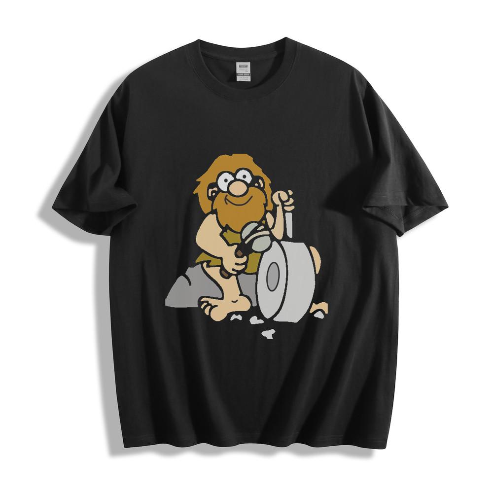 

Cartoon Caveman Making Stone Tool Graphic T-Shirt 4XL