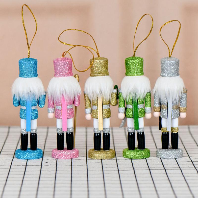 1/5Pcs Holiday Small Hanging Decoration 13Cm Colorful Glitter Nutcracker Soldier Puppets Christmas Wooden Ornaments