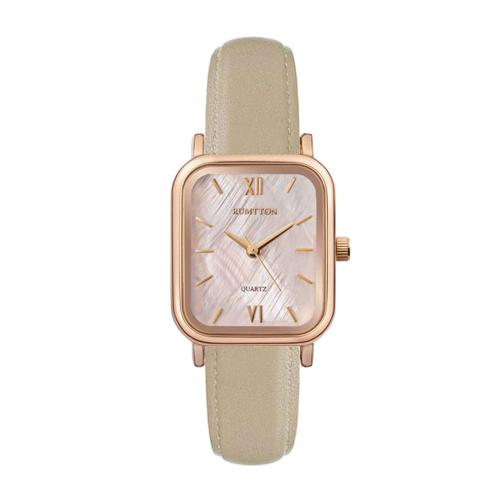 

[RUMTTON] RUMTTON Harbor Pink Mother-of-Pearl Beige Band Leather Wristwatch Rose Gold __
