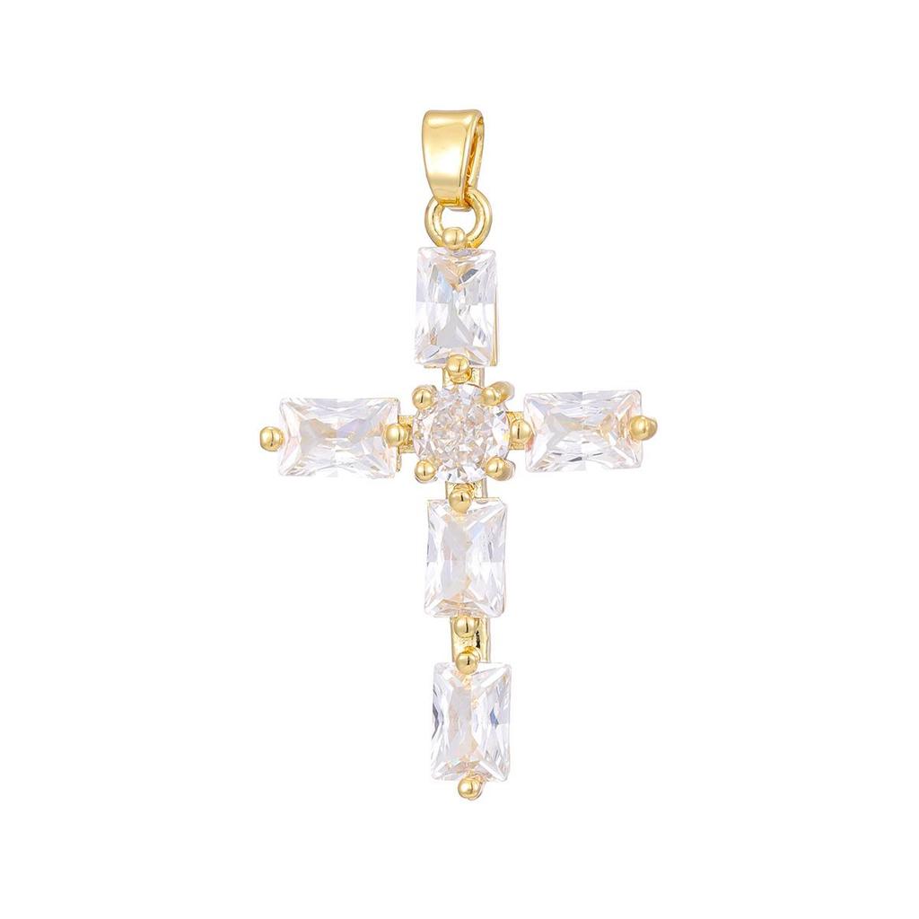 Gold-Plated Multi-Color Zirconia Cross Necklace with Full Diamond Design