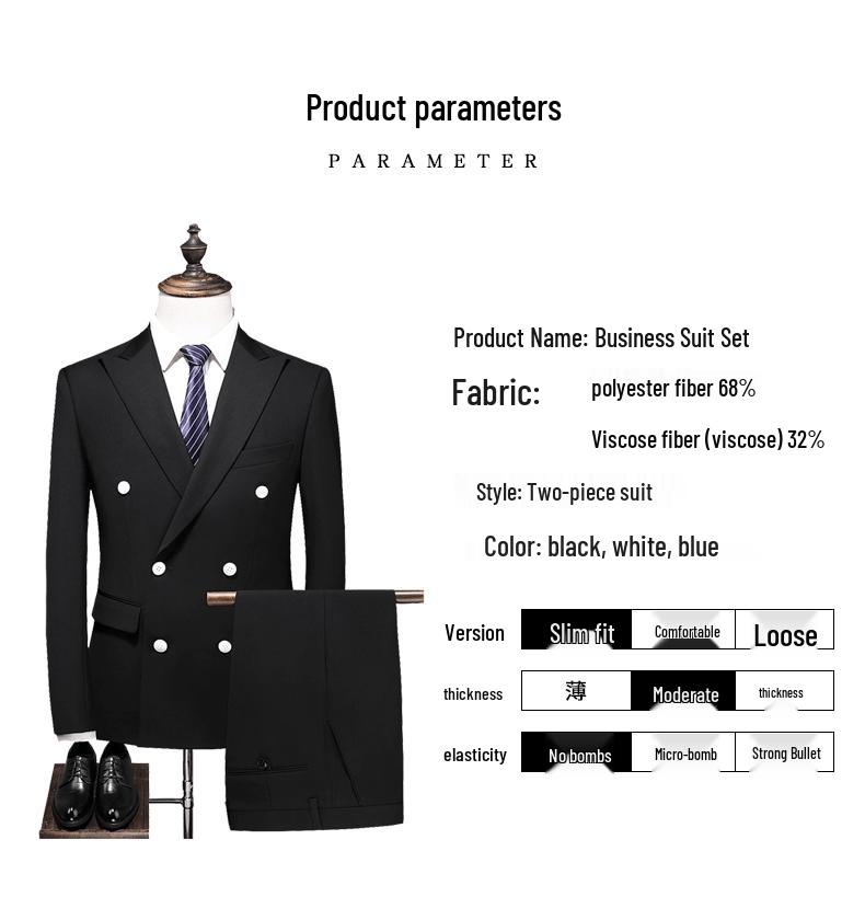 Men's Korean Slim Fit Double-Breasted Suit Set – Casual or Wedding Tuxedo