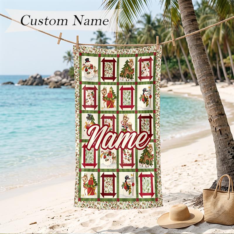 Warm Christmas Custom Name Printed Beach Towel Personalized Soft Towel For Swimming Beach Travel