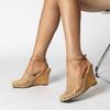 European And American Wedge Heel Flip-Flops With A Sense Of Design Hollowed-Out Woven Fishing Net Shoes Single Shoes