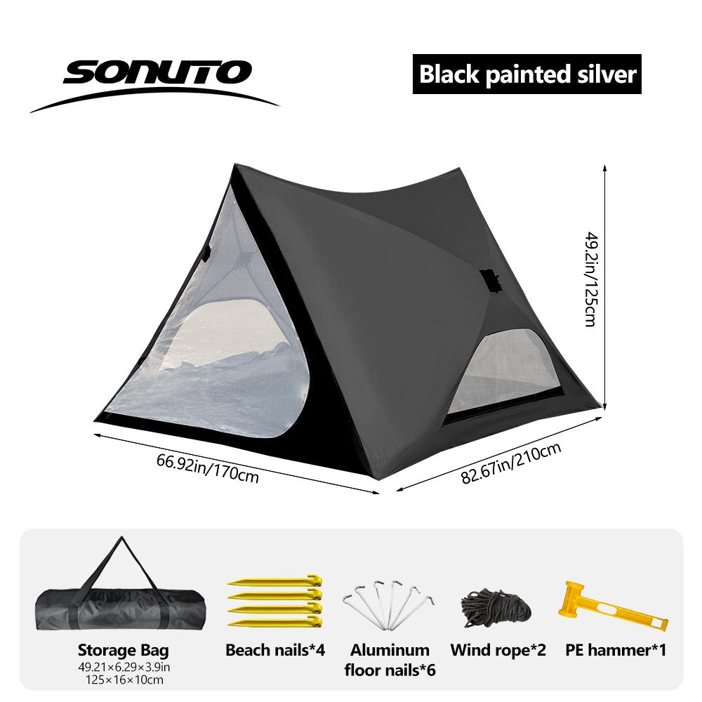 

2-4 Person Camping Tent Quick Setup, Waterproof Windproof Sun Protection, Lightweight Portable for Beach Hiking, 210D Oxford чорний