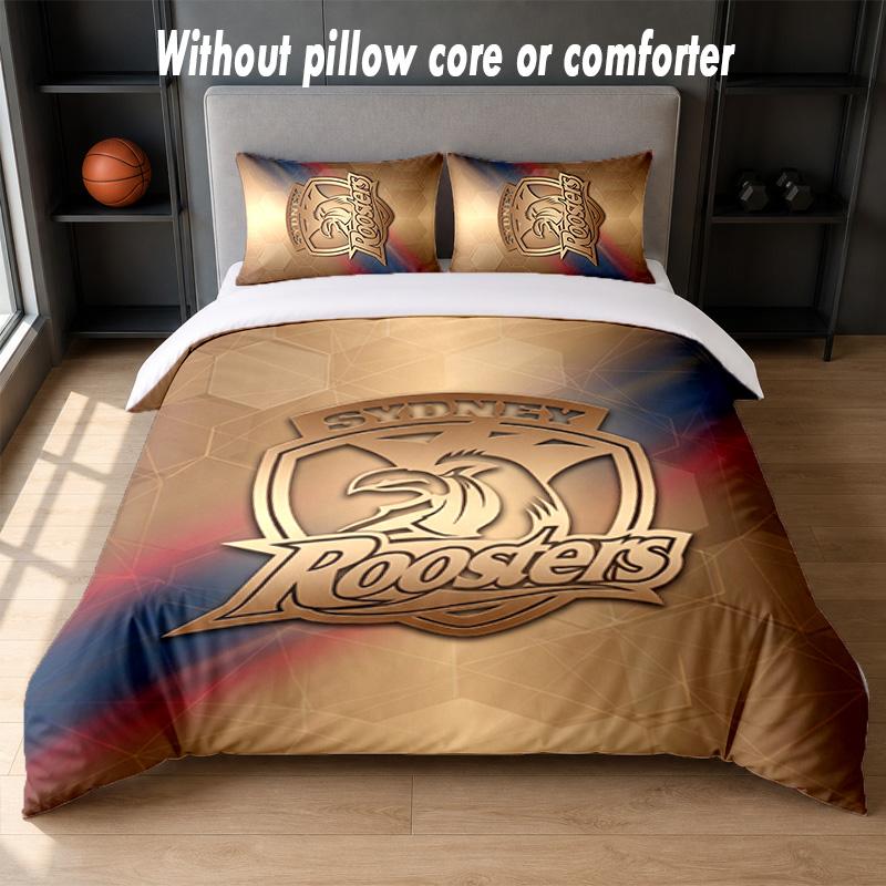 Sydney Roosters Design Bett Bettwäsche Set 1 Bettbezug + 2 Kissenbezüge Weich Atmungsaktiv Haushalt Bettwäsche
