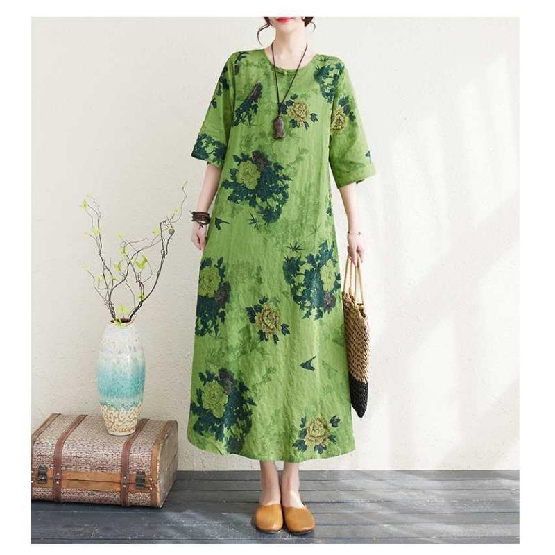Summer Printed Green Vintage Republican Style Temperament Elegant Dresses