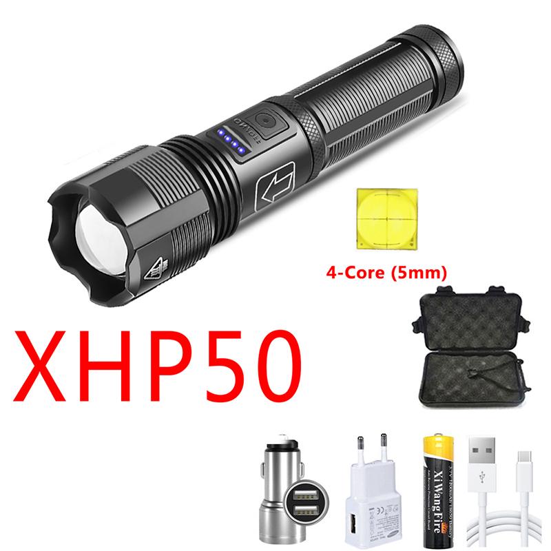 Portable 4 Core Led Flashlight Aluminum Alloy XHP70.2  XHP50.2 Usb Rechargeable Zoomable Lantern 18650 AAA Battery Hunting Torch