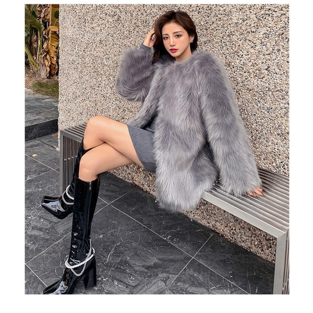 Internet Celebrity New Raccoon Fur Fashion Fur Coat Women's Mid-length Imitation Fox Fur Coat