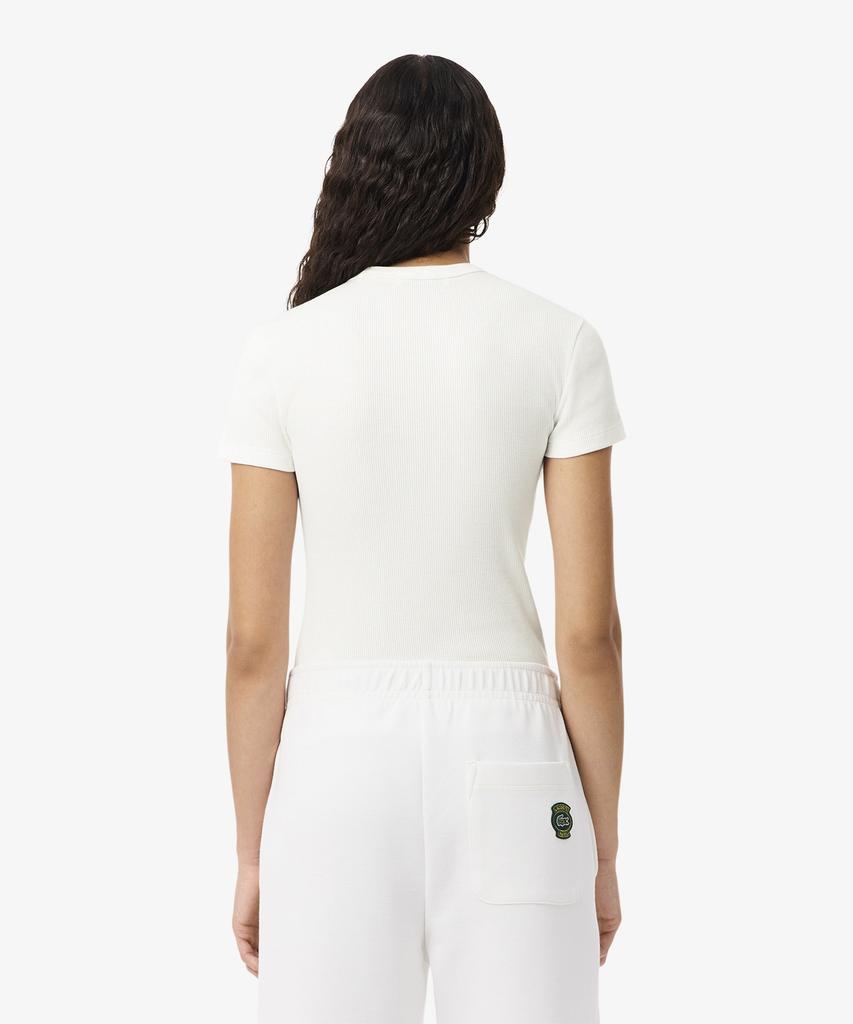 LACOSTE Women'S Slim Fit Rib Knit Short Sleeve T-Shirt Tf5538-56G 70V