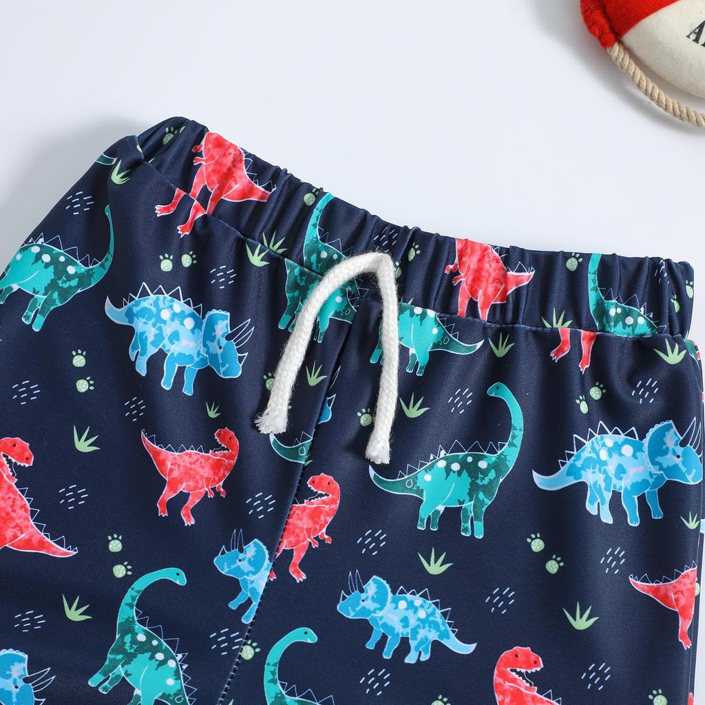 Children's Dinosaur Print Quick-Dry Swim Trunks - Toddler & Boys' Cute Flat-Leg Shorts