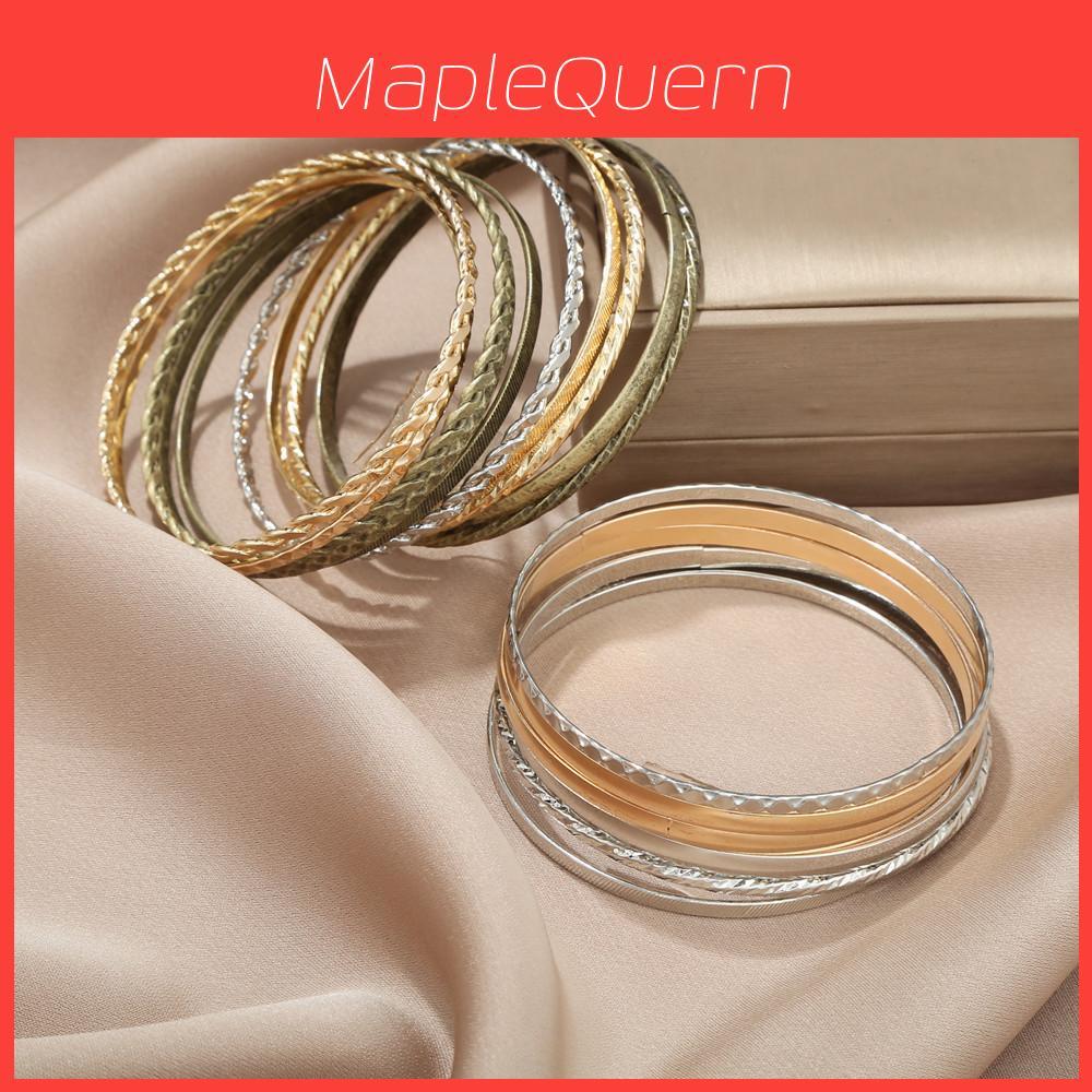 Geometric Metal Bangle Set With Electroplated Finish For Fashion Enthusiasts
