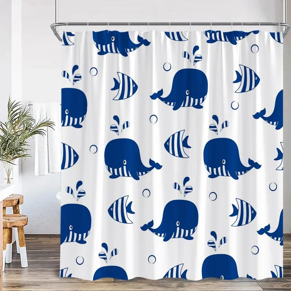 

Ocean Animal Shower Curtain Sea Turtle Whale Shark Underwater World Bathroom Decorations Children S Shower Curtain With Hook W60H190(CM)-1 Pcs