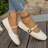 Fashion Adjustable Buckle Strap Flat Shoes for Women Spring Autumn Casual Solid Flats Shoes Woman Comfortable Square Toe Pu Flats Female