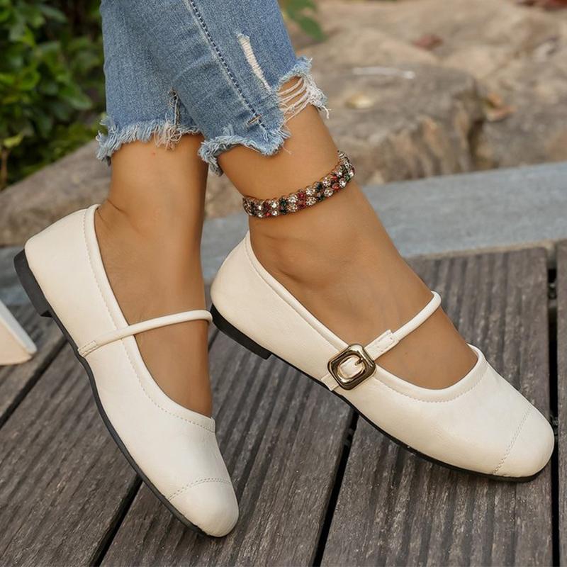 Fashion Adjustable Buckle Strap Flat Shoes for Women Spring Autumn Casual Solid Flats Shoes Woman Comfortable Square Toe Pu Flats Female