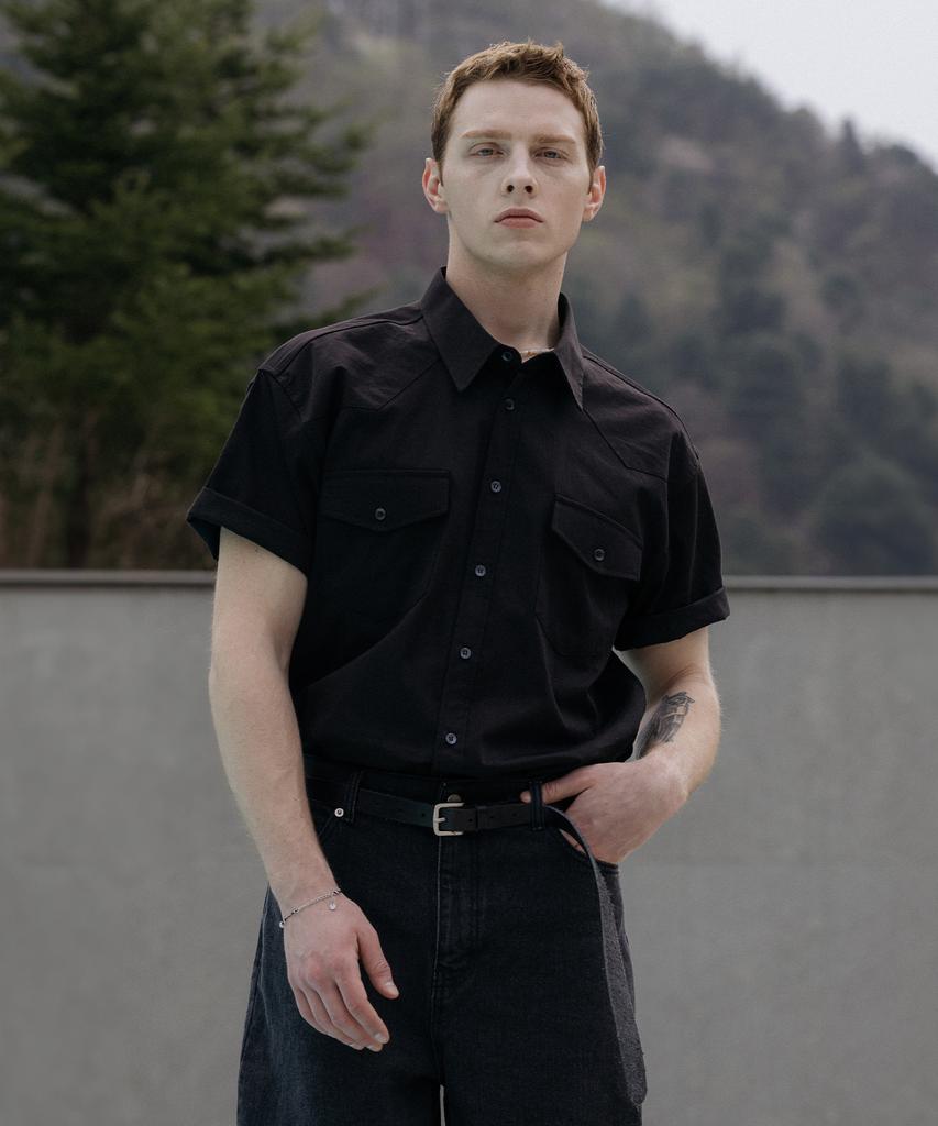 Dekkoloso Western Two-Pocket Short Sleeve Shirt [Black]